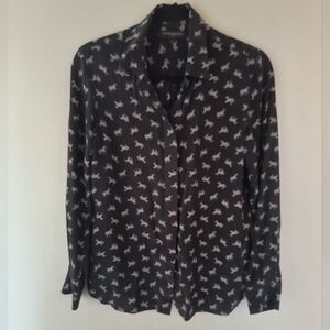 Banana Republic Black White Silk Zebra Long sleeve Button Down Shirt Size Small